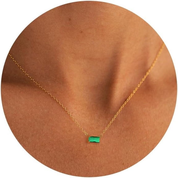 Trendy 14K Gold Plated Cz Chain Pendant - Dainty Birthstone Necklace For Women Jewelry Gift[o3782]
