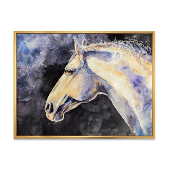 Designart 'Close Up Of The Head of A Lipizzan Horse' Farmhouse Framed Canvas Wall Art Print