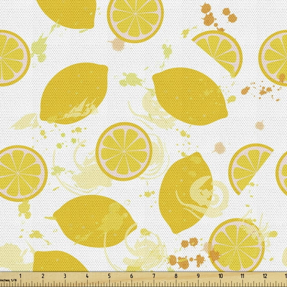 Ambesonne Lemon Fabric by the Yard Upholstery, Brush Strokes Citrus Fruits, 10 Yards, Earth Yellow Pale Orange