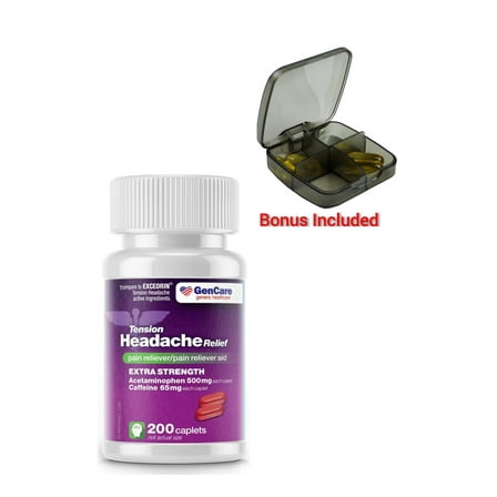 Gencare - Tension Headache Relief Extra Strength (200 Caplets) | Acetaminophen & Caffeine