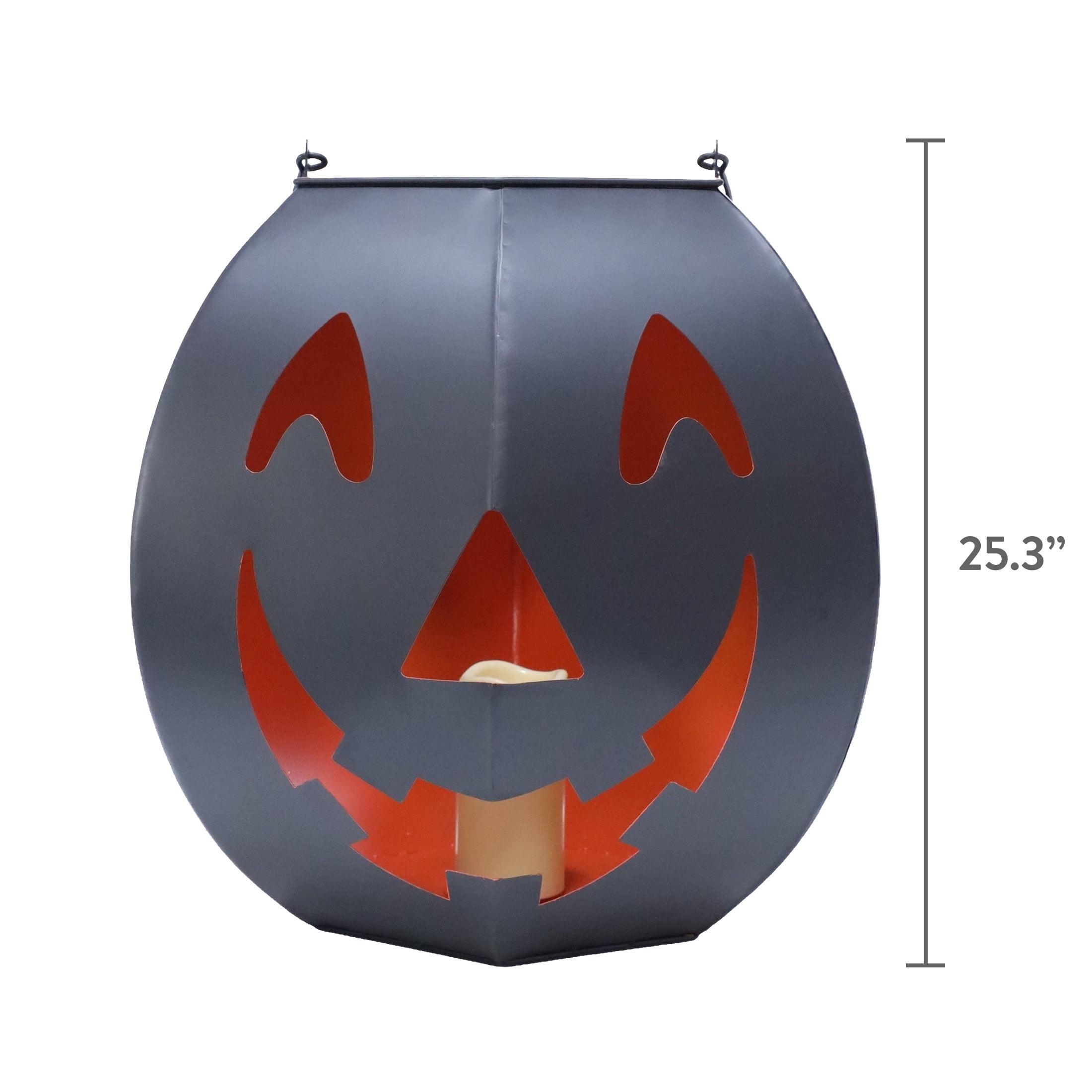 Light-Up Metal Jack-o'-Lantern Decoration, Black and Orange, 23.25