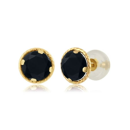 earrings stud onyx yellow gold 5mm 14k ct round stone