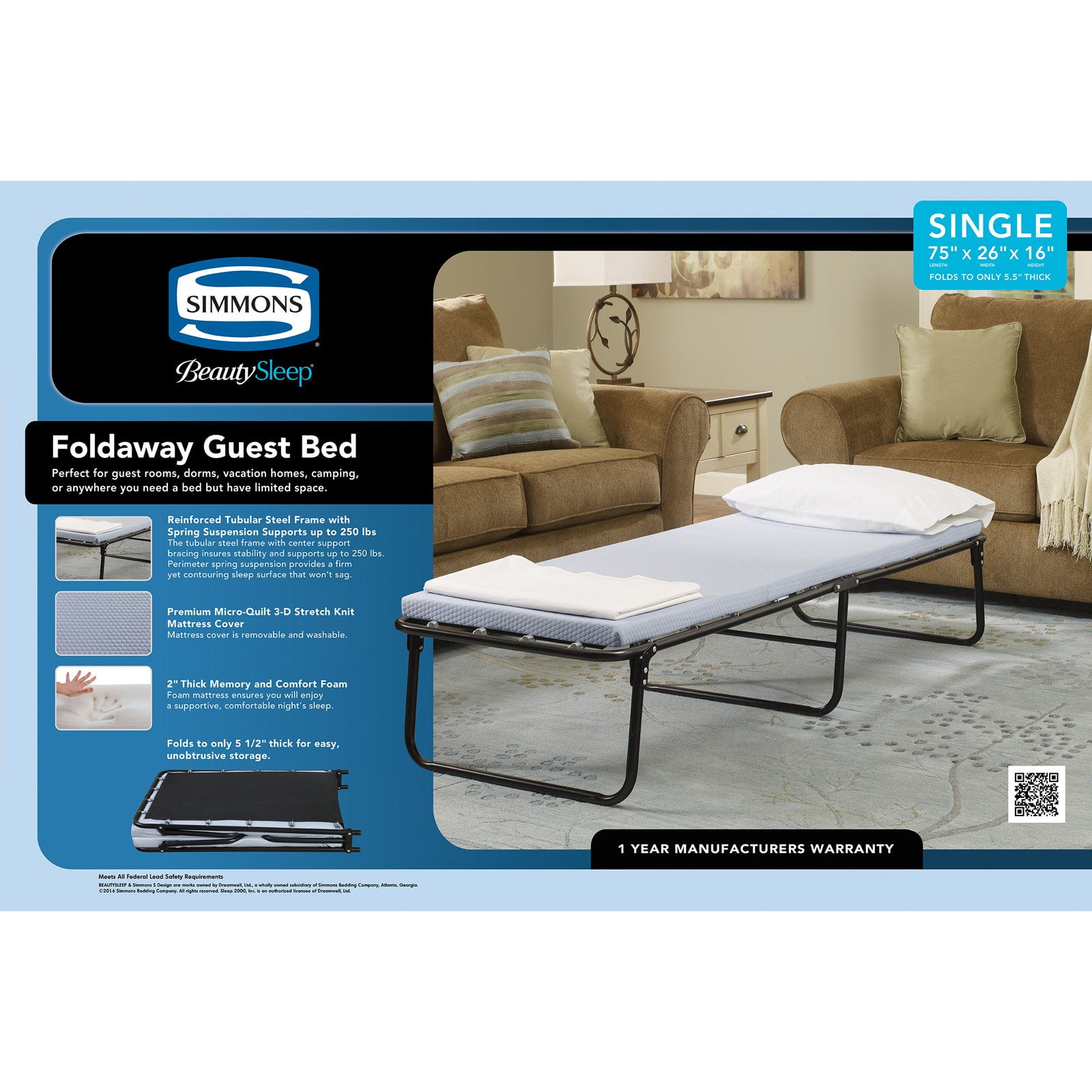 Simmons beauty sleep clearance foldaway guest bed
