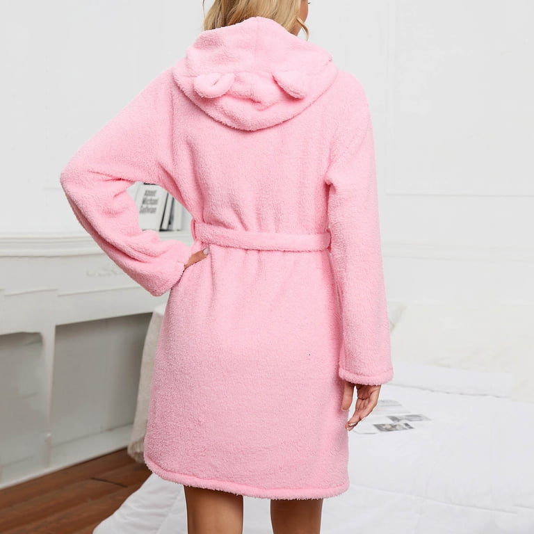 Aboser Short Robes for Women Fuzzy Plush Towel Robe Winter Warm Hooded Bathrobes Belted Long Sleeve Loungewear Soft Cozy Bath Robes with Pockets Pink Aboser Short Robes for Women Fuzzy Plush Towel Robe Winter Warm Hooded Bathrobes Belted Long Sleeve Loungewear Soft Cozy Bath Robes with Pockets Pink