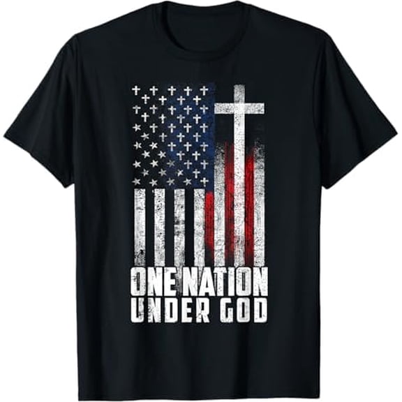 One Nation Under God Flag 4th of July Patriotic Christian T-Shirt USA American Flag Shirt Independence Day Freedom Tee
