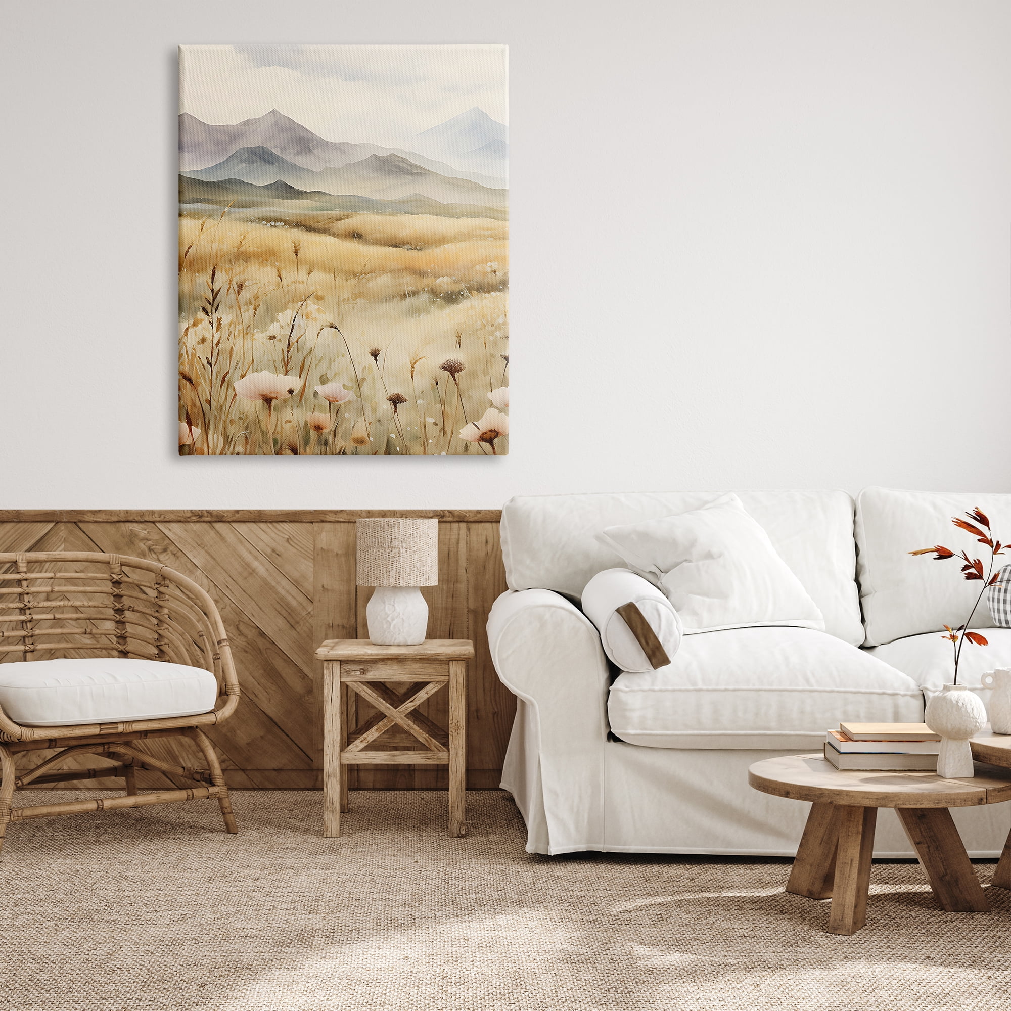 Stupell Industries Soft Mountainside Meadow Landscape Painting Gallery Wrapped Canvas Art Print Wall Art, 36 x 48