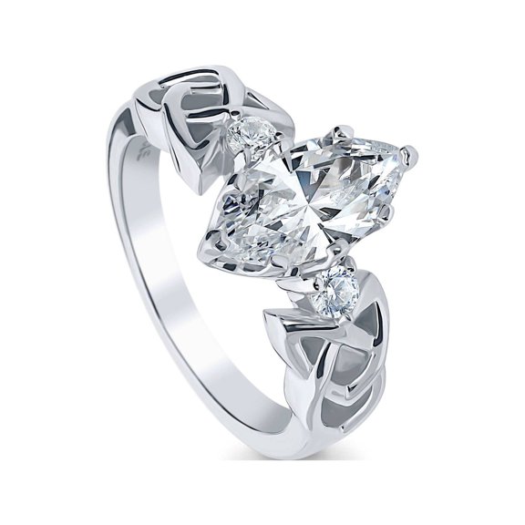 BERRICLE Sterling Silver Celtic Knot Wedding Engagement Rings 1.6 Carat Cubic Zirconia CZ 3-Stone Cocktail Promise Ring for Women, Rhodium Plated Size 5.5