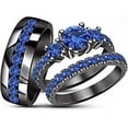thumbnail image 2 of TAAPSEE JEWELS Round Cut Lab Created Blue Sapphire His Her Wedding Trio Ring Set - Bridal Trio Ring Set 14K Black Gold Over 925 Silver, 2 of 2