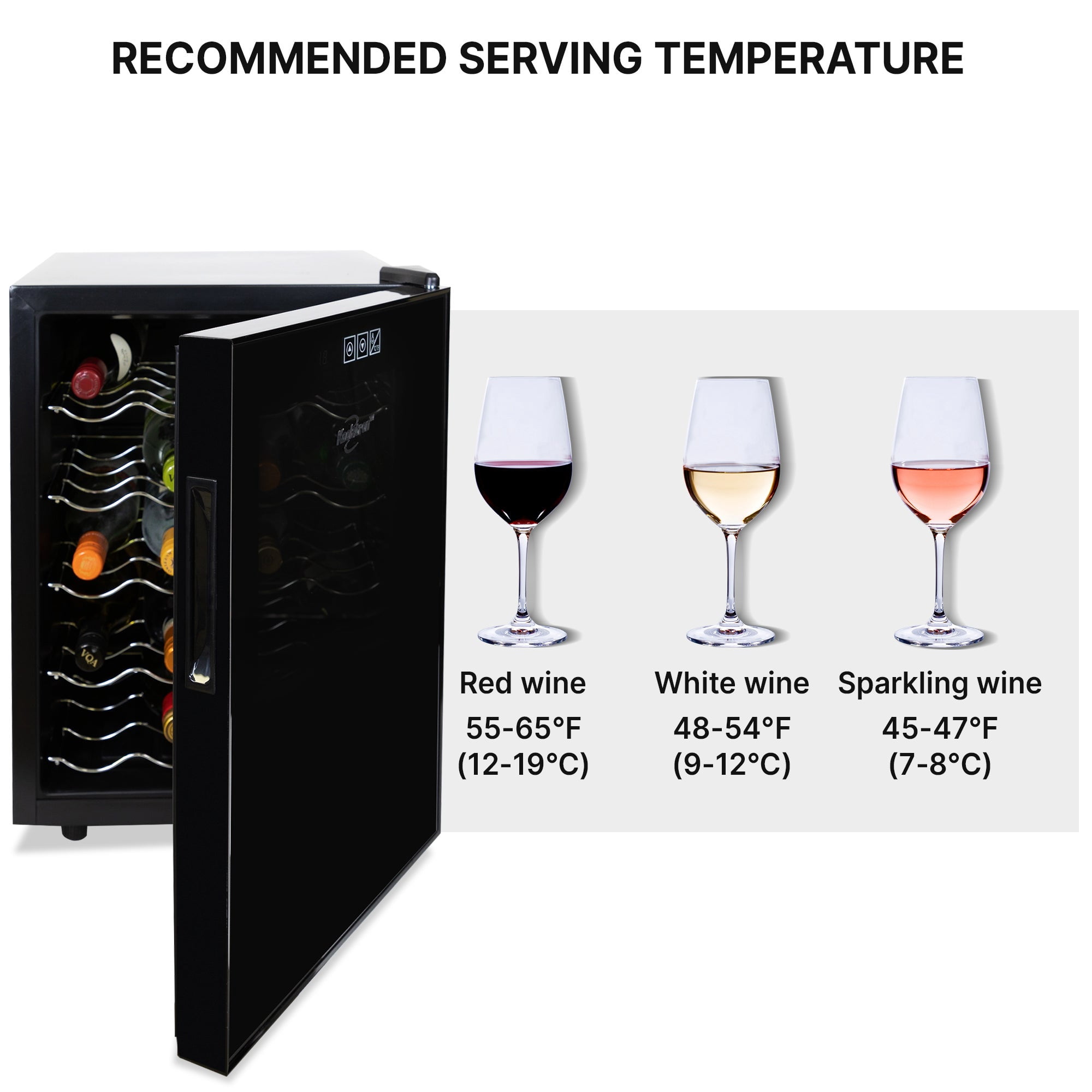 Koolatron 20 Bottle Wine Cooler, Black Thermoelectric Wine Fridge, 1.7 cu. ft. (48L), Freestanding Wine Cellar, Sparkling Wine Storage for Home Bar, Apartment, Condo