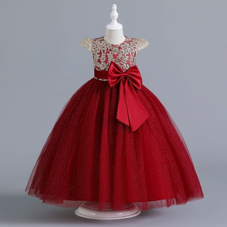teen christmas dress red Gubotare Girls Elegant Princess Cold Shoulder Fold Pleated High Waist Flared A Line Party Dresses Size 12-13(Red,12-13 Years) LowStock:42971666120755