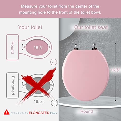 Pink Round Toilet Seat Natural Wood Toilet Seat with Zinc Alloy Hinges, Easy to Install also Easy to Clean, Scratch Resistant Toilet Seat by  (Round, Pink)