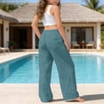 thumbnail image 6 of LYHaoo Girls Linen Pants Summer Casual Wide Leg Elastic Waist Drawstring Long Pants Kids Back to School Outfits(Green), 6 of 7