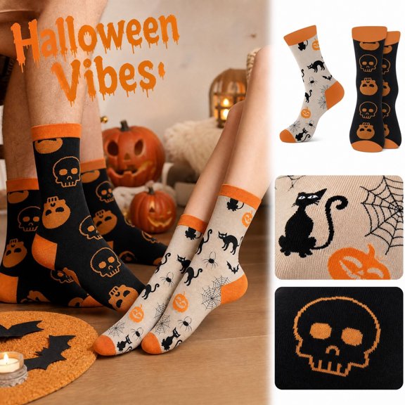 Garbnen Unisex Halloween Socks Funny Spooky Cute Mid Calf Socks Pumpkin Ghost Spider Web Fall Winter Cozy Halloween Gift for Women Men