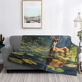 thumbnail image 2 of Zufioo Peaceful Deer Lily Pond Print Horizontal Flannel Blanket, Anti-wrinkle, Anti-shrinkage, Anti-allergic Plush Blanket, Household Items Suitable for Bedroom-50"x40", 2 of 6
