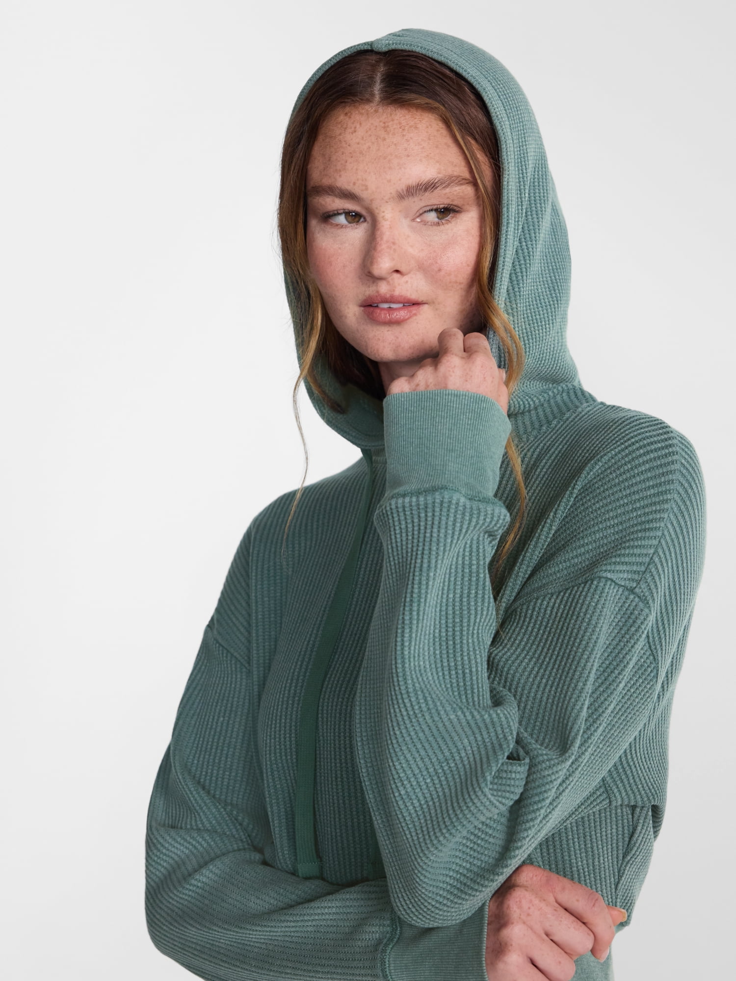 No Boundaries Waffle Knit Hoodie, Women's XXS-XXL