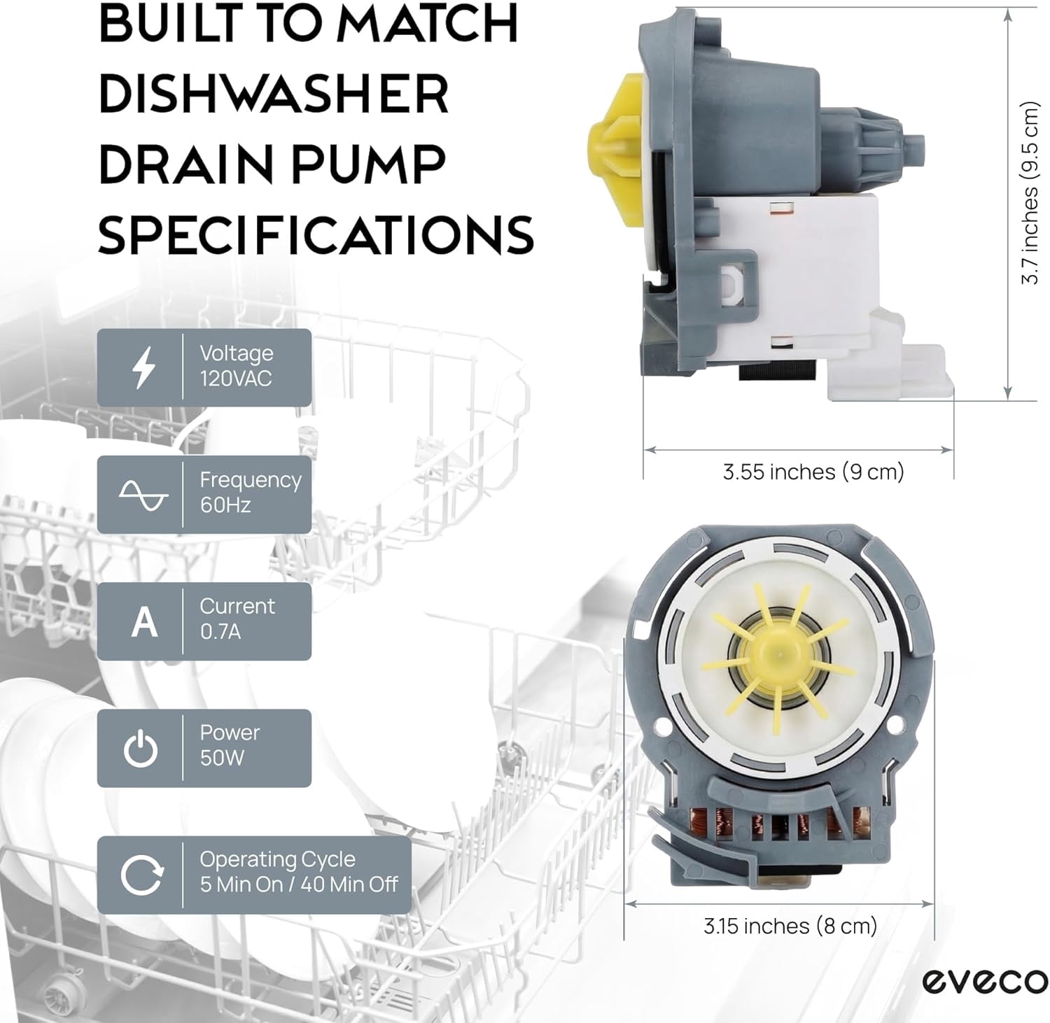 Dishwasher Drain Pump Replacement - Compatible with Whirlpool Kenmore Maytag Kitchen Aid Dishwashers