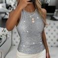 thumbnail image 5 of OGLCCG Women's Sequin Tank Tops Sleeveless Crew Neck Sparkly Party Camisole Vest Summer Casual Slim Fit Shimmer Blouse Tops,L,Gray, 5 of 8