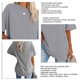 thumbnail image 3 of Camiseta holgada de manga corta para mujer, camiseta de manga corta con cuello redondo y hombros caídos de color puro para uso diario, gris claro S, 3 of 4