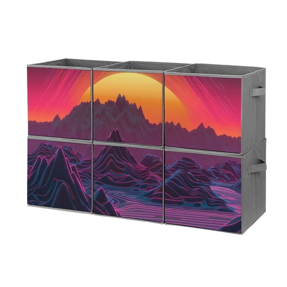 Collapsible Oxford Fabric Storage Cubes with Handles, Large Mid Foldable Oxford Cloth Bins Set of 2/6, Closet Organizers for Shelves Clothes Home Kitchen Toy - Neon Valley Cyber Future