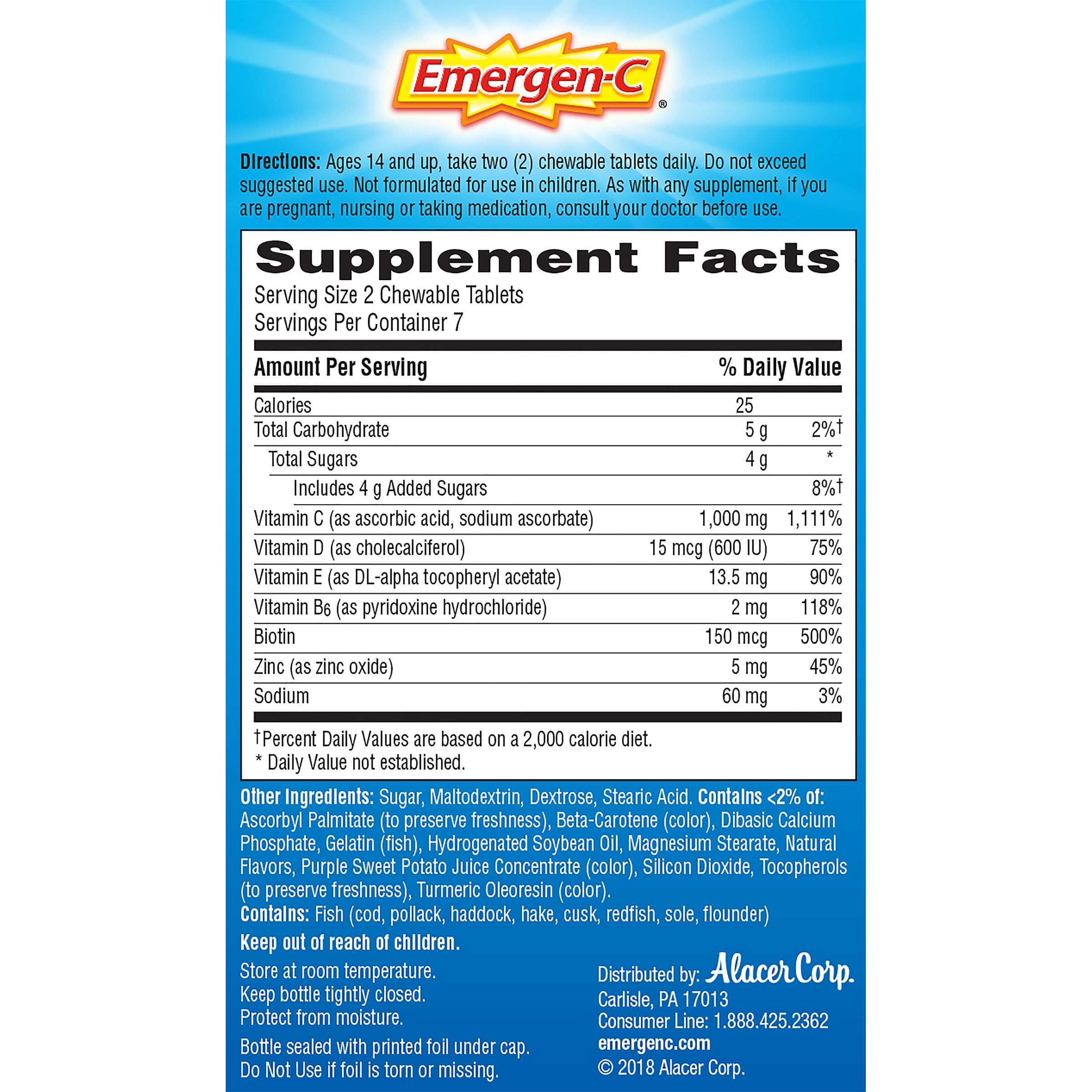Emergen-C Immune+ Chewables 1000mg Vitamin C Tablet, with Vitamin D, Immune Support Dietary Supplement for Immunity, Orange Blast Flavor - 14 Count