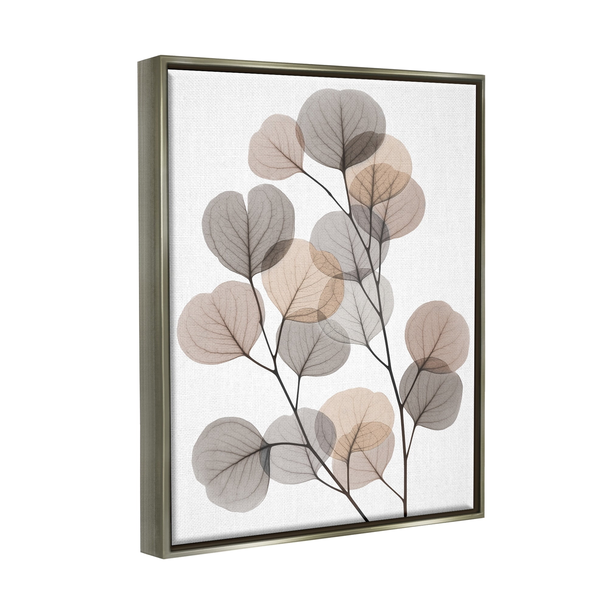 Stupell Industries Modern Eucalyptus Leaf Stems Translucent Brown Grey Leaves Luster Gray Framed Floating Canvas Wall Art, 16x20, by Albert Koetsier