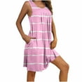 thumbnail image 2 of Ecqkame Womens Summer Nightgown Casual Striped Sleeveless Sleepwear Pleated Round Neck Loose Nightdress with Pockets 02-Pink XL, 2 of 7