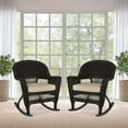thumbnail image 3 of Pemberly Row Rocker Wicker / Rattan Chair - Espresso with Tan Cushion (Set of 2), 3 of 6