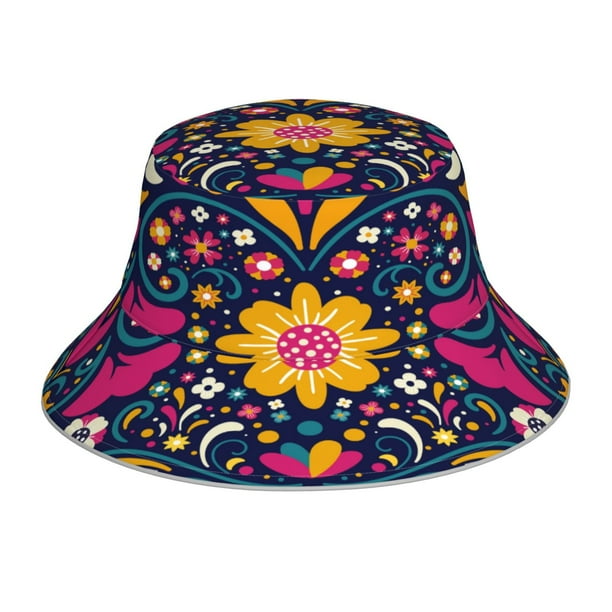Fotbe Cinco De Mayo Floral Sombrero Tipo Pescador con Estampado – Sombrero de Sol de Algodón de Moda para Playa, Golf, Pesca