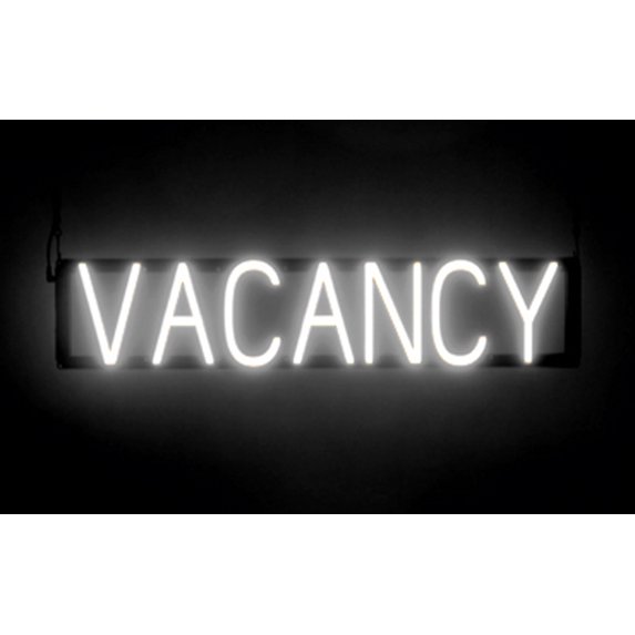 SpellBrite VACANCY LED Sign for Business. 29.9" x 6.3" White VACANCY Sign Has Neon Sign Look With Energy Efficient LED Light Source. Visible from 500+ Feet, 8 Animation Settings.
