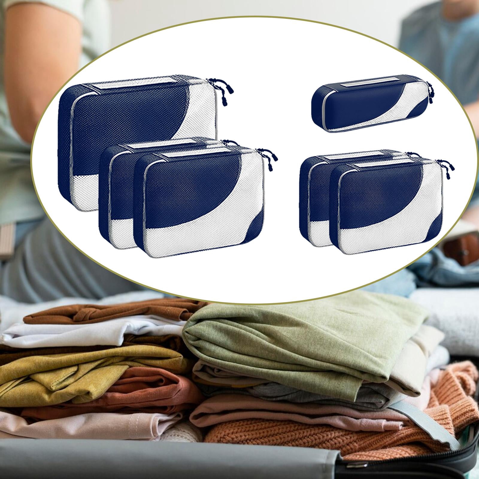 kowaku 6 Pieces Waterproof Travel Essentials Bag Packing Cubes with Zipper Travel Organiser Packing Bags for Hat Coats Mobile Phones Navy