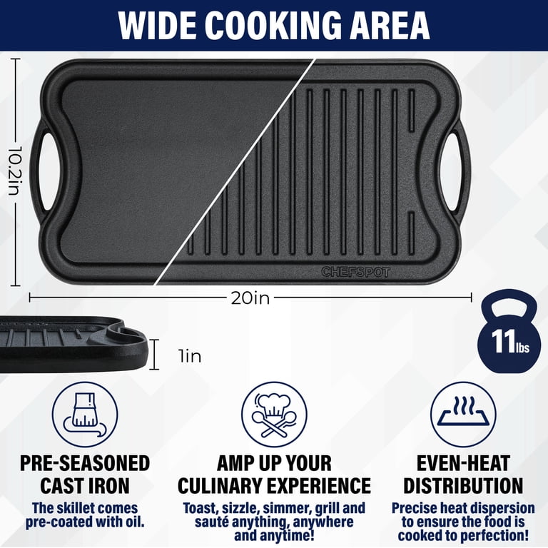 CHEFSPOT 20" x 10" Cast Iron Reversible Grill and Griddle photo 6
