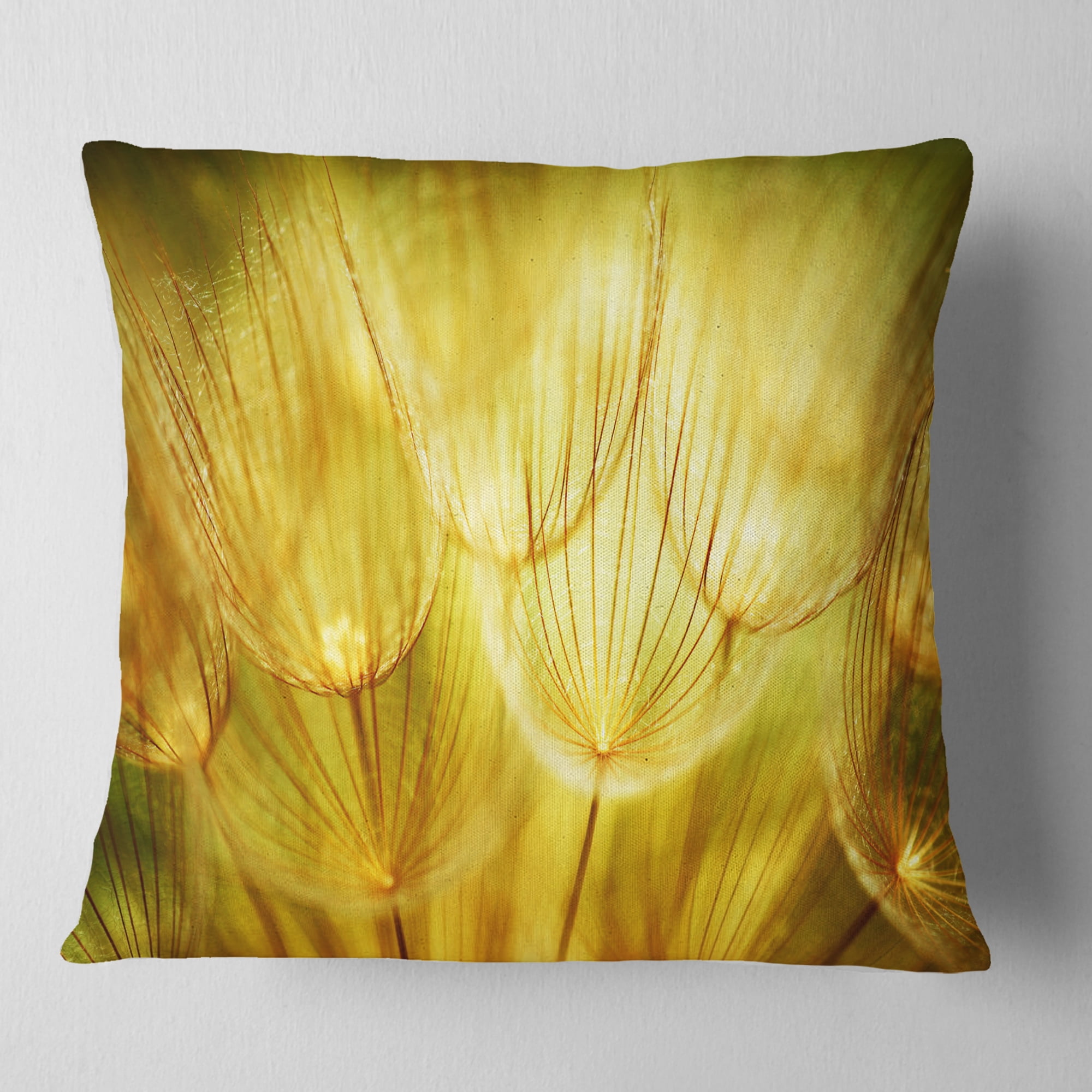 Designart Soft Yellow Dandelion Flowers - Floral Throw Pillow - 16x16