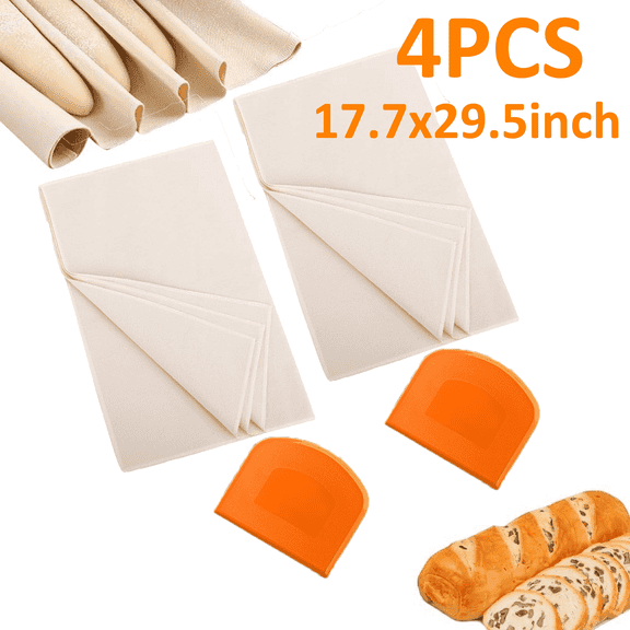 2PCS  Tea Towels for Baking Sourdough+2PCS  Bowl Spatula, Reusable Thick Bread Towels,100%  Cotton Bread Cloth for Baguettes, Pastry, Loaves