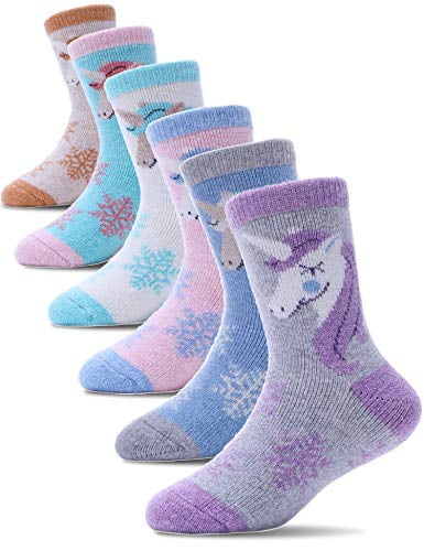 PROETRADE Wool Socks for Kids Boys Girls Toddlers Winter Warm Hiking Thick Thermal Heavy Boot Cozy Gift Socks 6 Pack 