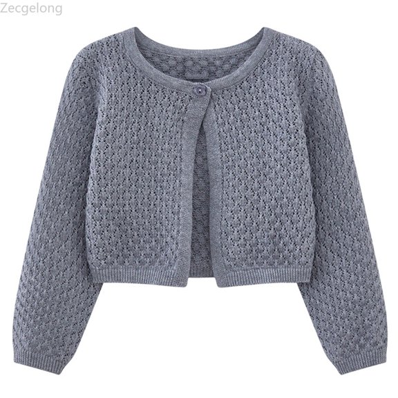 Zecgelong Girls Knit Cardigan Summer Lightweight Lace Round Neck Button Open Front Cover Up Casual Outfit