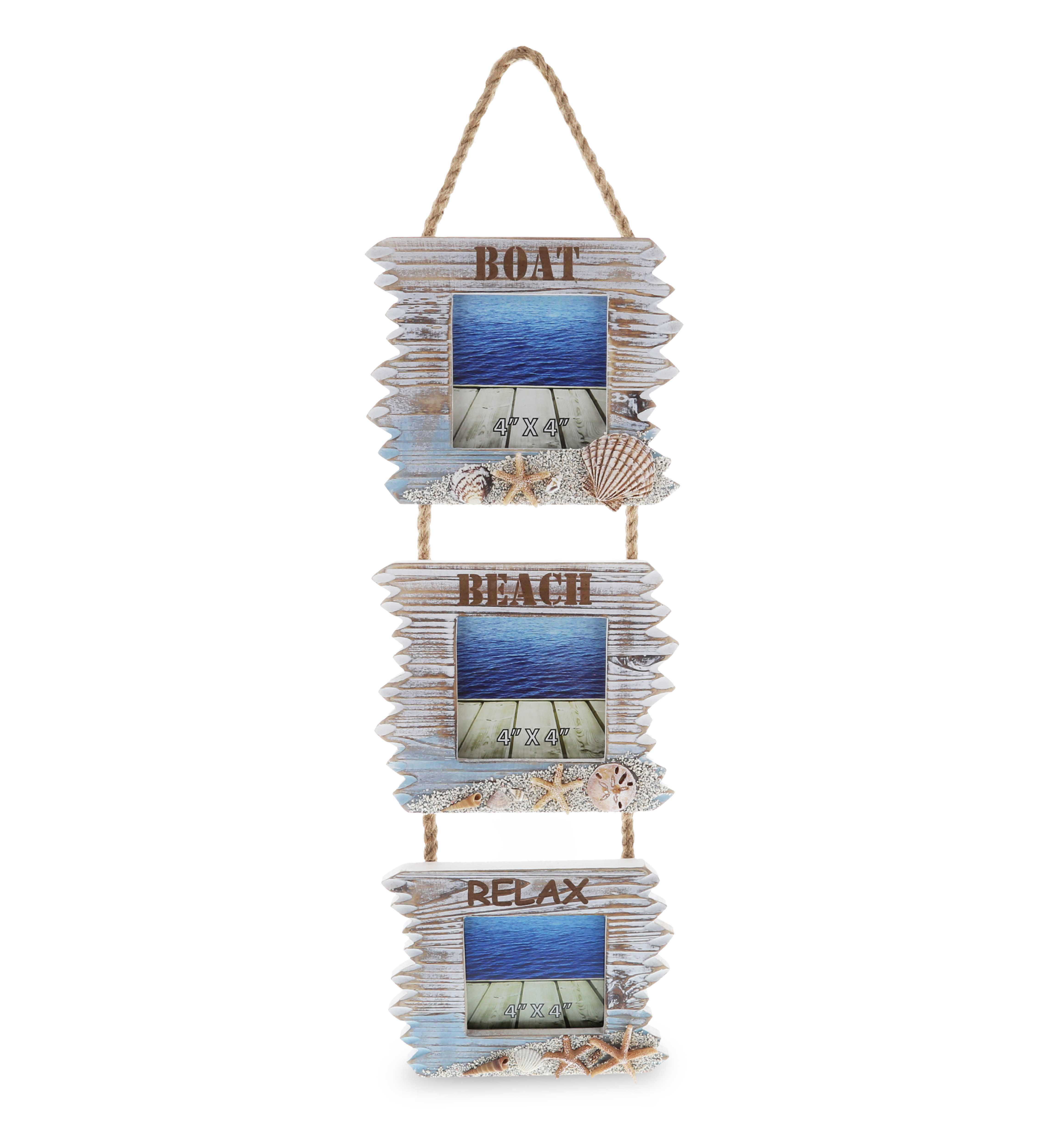 CoTa Global Coastal Horizon Hanging Nautical Wood Picture Frame 4x4 Portrait, 3 Set Picture
