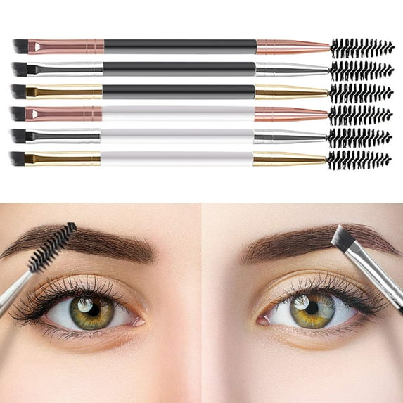 Washranp 3Pcs Double Ended Eyebrow Brush with Spoolie Eyelash Curler,Angled Brow Brush Multifunctional Curly Lash Wood Eyebrow Brushes for Women Makeup Brush