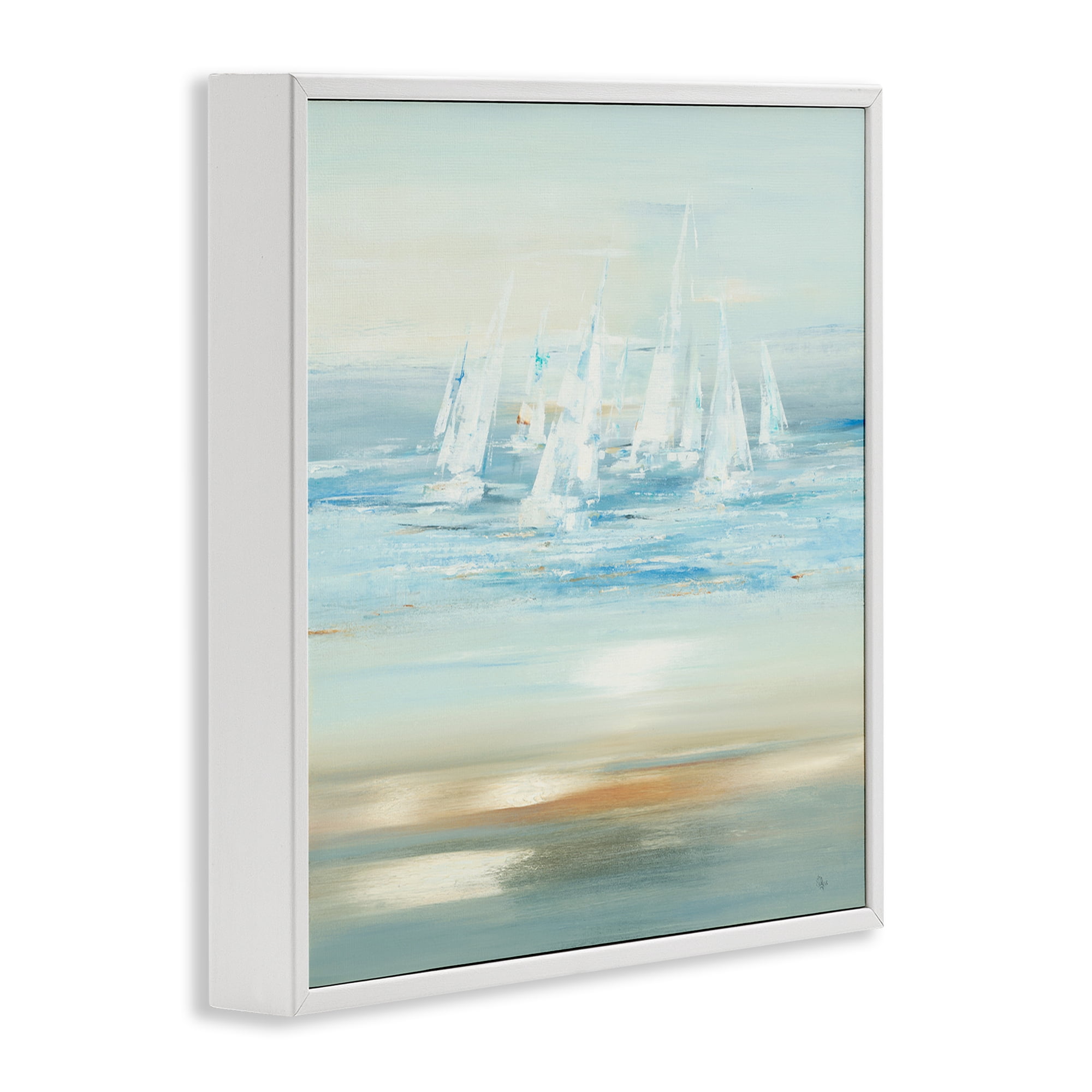 Stupell Industries Brushed Sailboat Fleet Coastal Painting White Framed Art Print Wall Art, 12 x 12