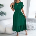 thumbnail image 4 of AUNVITO Women's Casual Solid Color Round Neck Short Sleeve Midi Dress with Belt Fashion and Comfortable Daily Wear, 4 of 8