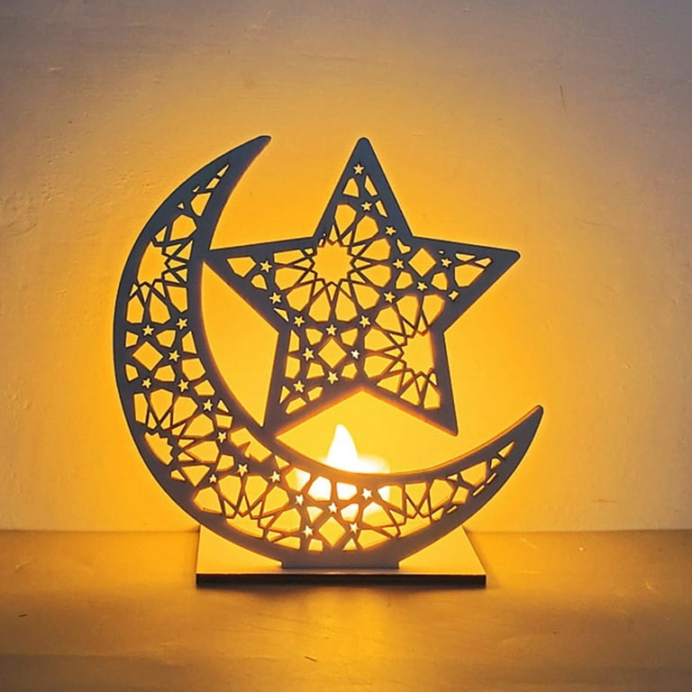 EID Wooden ornament lamp with Candles Light Ramadan Decorations For Home  Islamic Muslim Party Eid Decor 5.91*5.91in 