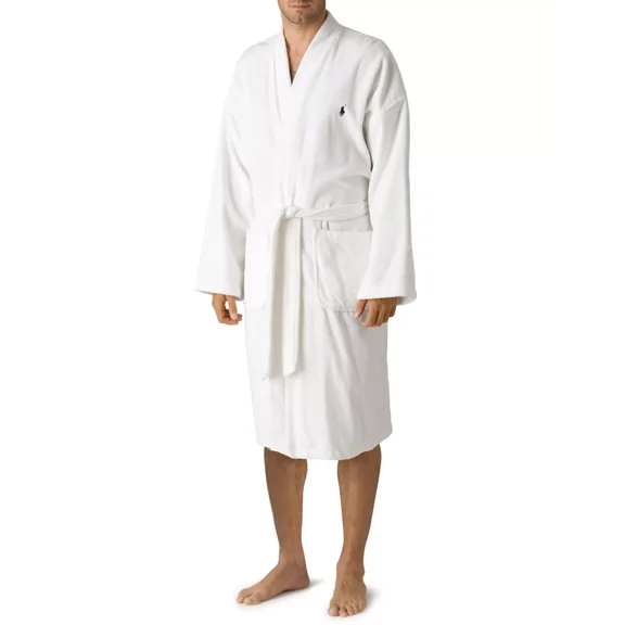 POLO RALPH LAUREN MEN'S KIMONO COTTON VELOUR ROBE - SIZE: MEN XL - WHITE