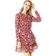 thumbnail image 1 of Mini Vestido De Gasa Con Capas De Cuello Con Lazo En La Cintura Con Estampado Floral Para Mujer Vino rojo XL, 1 of 6