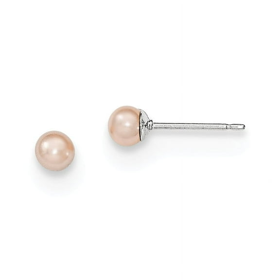 Primal Silver Sterling Silver Rhodium-plated 3-4mm Pink Freshwater Cultured Round Pearl Stud Earrings