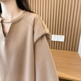 thumbnail image 4 of Lopecy-Sta Women's Casual Long Sleeve V-Neck Sweatshirt, Polyester Loose Oversized Solid Color Fashion Pullover Top Khaki 3XL, 4 of 5