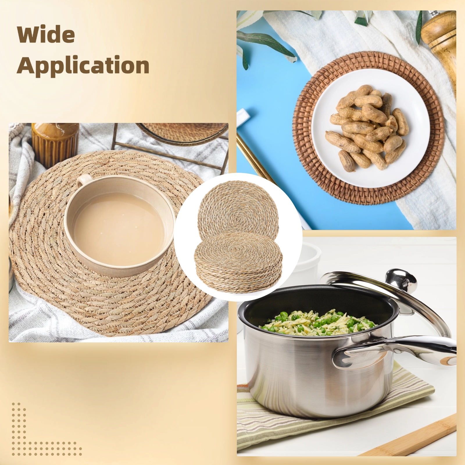 12 Pack Round Woven Placemats - 12 Inch Natural Grass Table Mats | Circle Rattan Table Place Mat for Heat Resistant Protection, Rustic Farmhouse Dining Decor