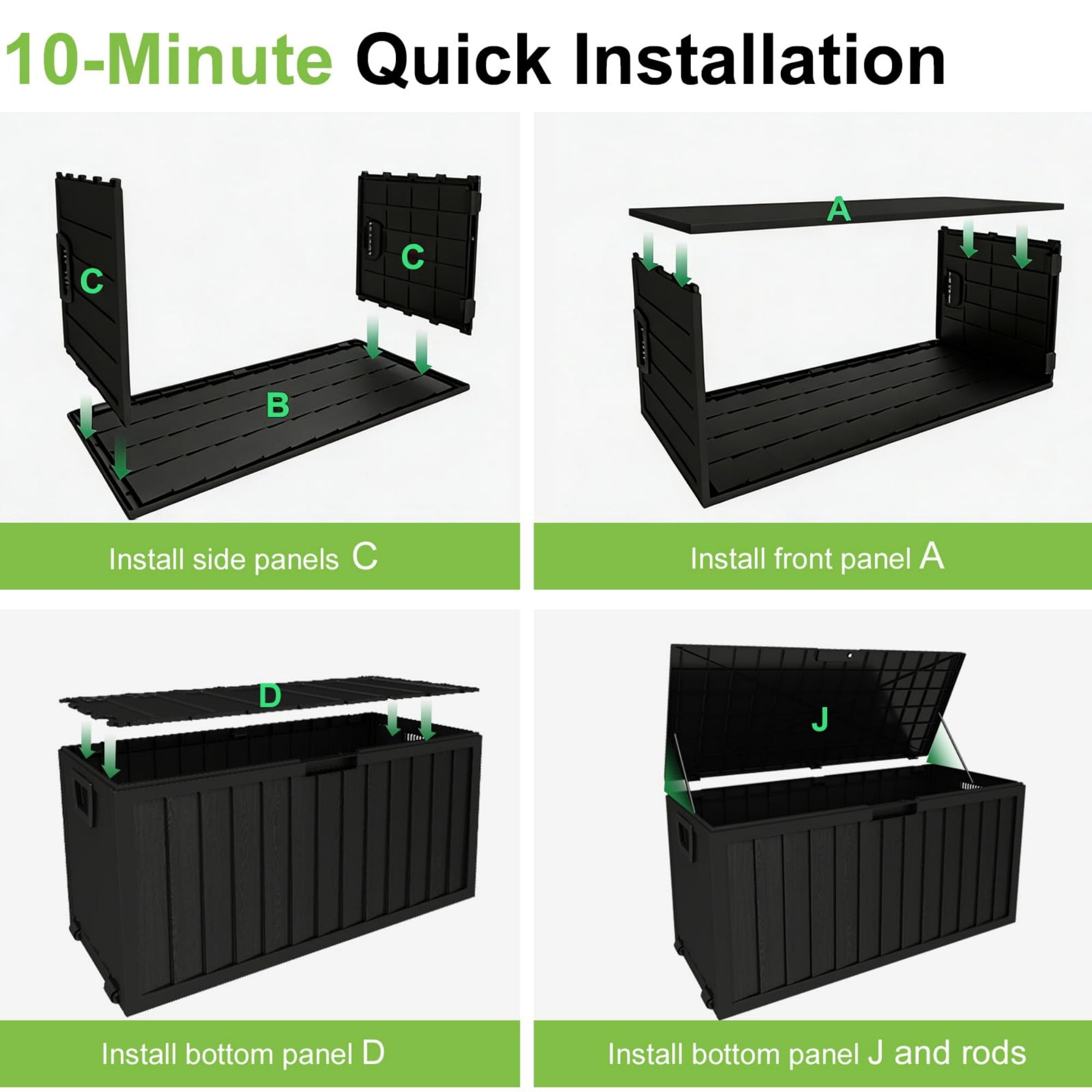 75 Gallon Outdoor Storage Box Waterproof, Lockable Deck Box with Wheels, 350 lbs Bench Patio Storage for Cushions, Garden Tools, Pool, Black