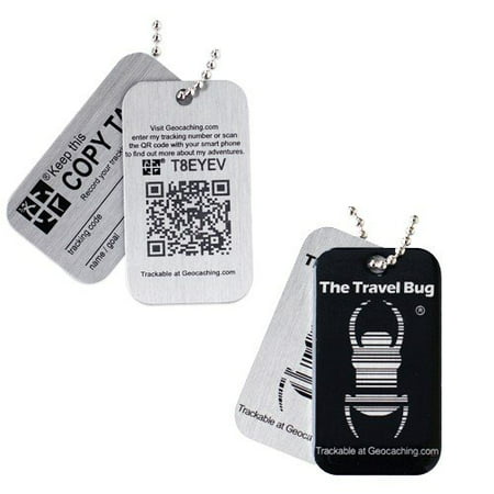 Geocaching QR Travel Bug Black, Scanable travel bugs can be tracked with a unique QR code! By Geocaching