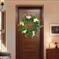 thumbnail image 3 of Corona de flores de violetas artificiales, guirnalda floral para colgar en la pared, 45 cm (18 pulgadas), hojas verdes Corona violeta (colorida), 3 of 9