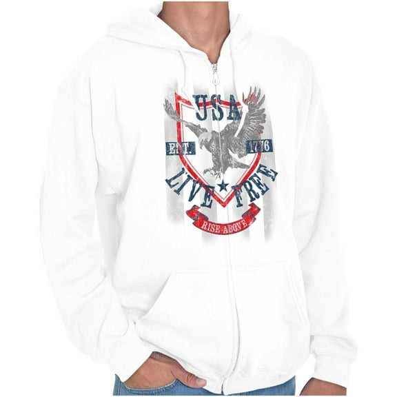 USA Live Free American Bald Eagle Zip Up Hoodie Men's Women's Brisco Brands X