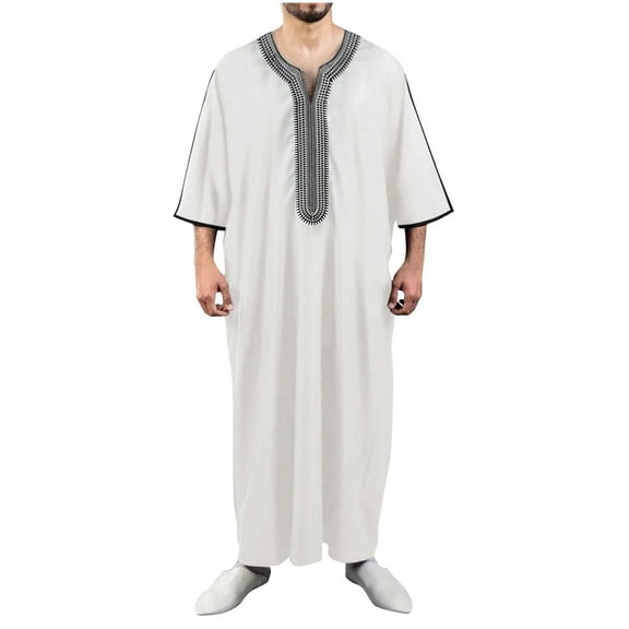Men's Muslim Robe Arab Middle Robe Long Style Long Sleeve Embroidered Standing Neck Long Shirt Islamic Wear